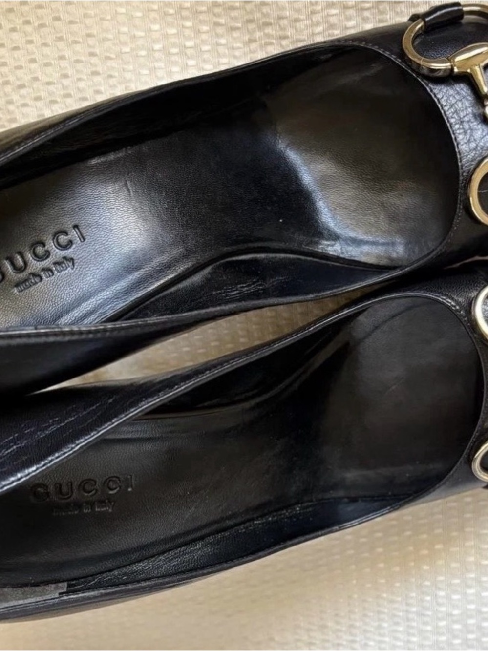 Gucci Horsebit Peep Toe Heels Black Leather Platform Pumps Size 7.5B - Picture 4 of 7